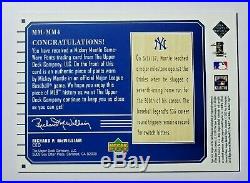 02 UD Redemption Mickey Mantle 500th HR Game Used Patch Relic #d /25 EXCH