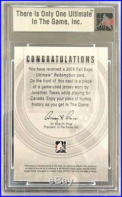 09 Jonathan Toews Fall Expo Ultimate Redemption Silver Game Worn #1/09. RARE