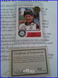 1994 Maxx Medallion 1988 Maxx Redemption Dale Earnhardt RC ROOKIE, #96/999