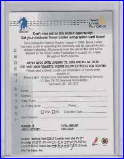 1999-00 In The Game Trevor Linden Foundation Signature Card Offer Redemption