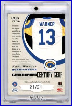 2000 Leaf Certified Century Gear Kurt Warner Game Used Prime Patch Auto 21/21