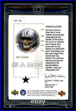 2000 Upper Deck Pros & Prospects Troy Aikman Game Used Jersey Auto Cowboys HOF