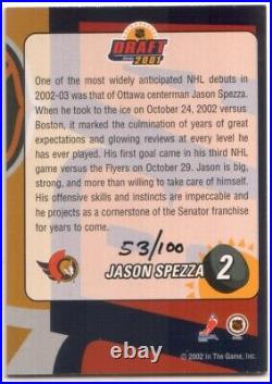 2001-02 Be A Player Memorabilia Draft Day Redemption 2 Jason Spezza 53/100