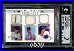 2001 UD Pros & Prospects Then Now Nolan Ryan Triple Game Used Jersey BGS 9 Mint