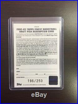 2002-03 Topps Finest #1 Draft Pick Redemption Card Numbered 196/250 Lebron James
