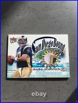 2002 Fleer Ultra Kurt Warner Rams San Diego Bound 3 Color Game Used Patch Card