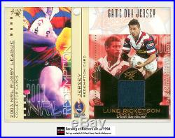 2003 Select NRL XL Card Series Game Worn Guernsey Redemption JC3 Luke Ricketson