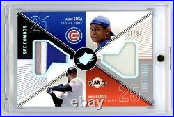 2003 UD SPx Combos Sammy Sosa Barry Bonds Dual Game Used Patch Jersey /90 Rare