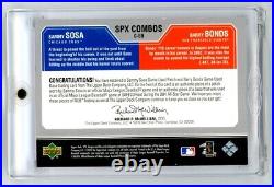 2003 UD SPx Combos Sammy Sosa Barry Bonds Dual Game Used Patch Jersey /90 Rare