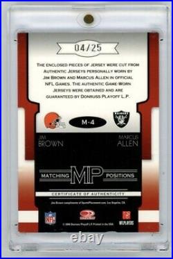 2006 Leaf Limited Matching Jim Brown Marcus Allen Dual Game Used Prime Patch /25