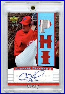 2007 Upper Deck UD Premier Patches Cols Hamels Game Used Triple Patch Auto /15