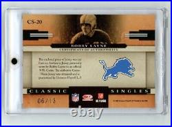 2008 Donruss Classics Singles Bobby Layne Game Used Prime Patch /13 Lions HOF