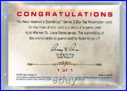 2009 Sportkings Box Top Redemption 1/1 Kurt Warner Rams Jersey Relic Bgs 8.5