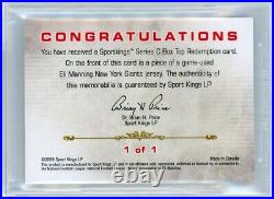 2009 Sportkings Box Topper 1/1 Game-used Eli Manning Memorabilia! Bgs 9.5