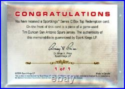 2009 Sportkings Box Topper 1/1 Game-used Tim Duncan Memorabilia! Bgs 9
