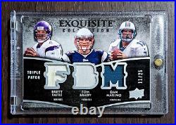 2009 UD Exquisite Tom Brady Dan Marino Brett Favre Game-Used Stained Patch #/25