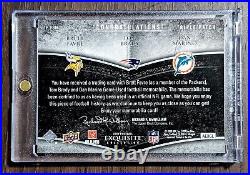 2009 UD Exquisite Tom Brady Dan Marino Brett Favre Game-Used Stained Patch #/25