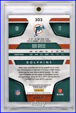 2011 Panini Certified Immortals Bob Griese Game Used Patch Auto Gold SP /25 HOF