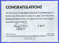 2011 Sportkings Hank Aaron Box Top Redemption Bgs Mint 9 Game-used Jersey