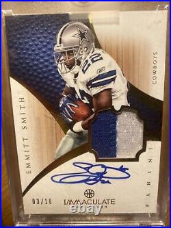 2012-2013 Immaculate Emmitt Smith Game Worn Patch ON CARD AUTO /10 Redemption SP
