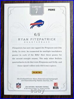 2012 National Treasures Ryan Fitzpatrick Auto Colossal Game-Worn Patch #/5 Bills