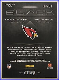 2012 Panini Black Event & Game Worn Dual Patch Kurt Warner Larry Fitzgerald #/50