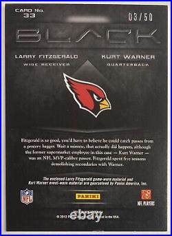 2012 Panini Black Event & Game Worn Dual Patch Kurt Warner Larry Fitzgerald #/50