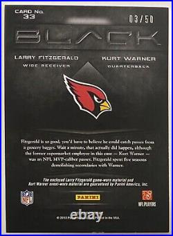 2012 Panini Black Event & Game Worn Dual Patch Kurt Warner Larry Fitzgerald #/50