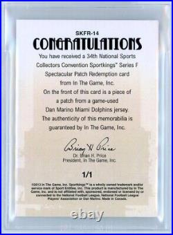2013 Sportkings National Spectacular Patch #skfr14 Dan Marino 1/1 Relic! Bgs 9