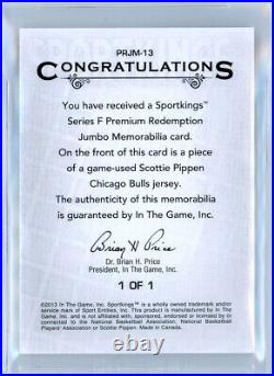 2013 Sportkings Premium Redemption 1/1 Game-used Scottie Pippen Relic! Bgs 9