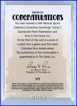 2013 Sportkings Spectacular 1/1 Rick Nash Bgs 9.5 Blue Jackets Shoulder Patch