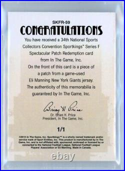 2013 Sportkings Spectacular Patch 1/1 Eli Manning Bgs 9.5 Reebok Logo! Wow