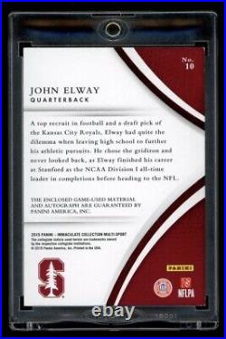 2015 Panini Immaculate Collegiate John Elway Game Used Patch Auto /49 Stanford