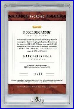 2016 Pantheon Rogers Hornsby Hank Greenberg Dual Bat Relic SP Game Used 10/10