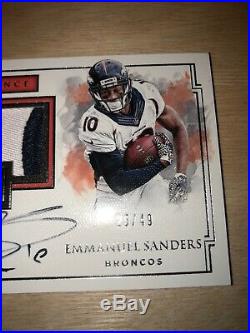 2017 Impeccable EMMANUEL SANDERS PATCH AUTO GAME USED 2 COLORS /49 WOW