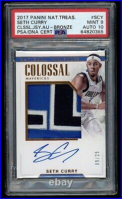 2017 National Treasures Seth Curry Colossal Nasty Game Used Patch Auto /25 PSA 9