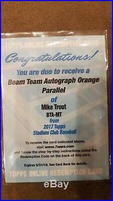 2017 Stadium Club Mike Trout Beam Team Orange Auto #4/5 PSA 9 withredemption card