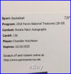 2018-19 Chandler Hutchison RPA National Treasures Auto Patch Rookie Redemption