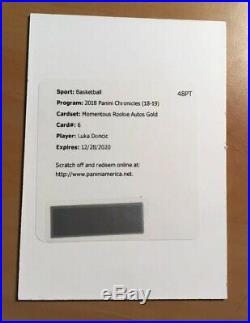2018-19 Chronicles Luka Doncic Momentus Rookie Auto Gold Redemption #/10 Mavs RC