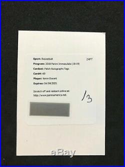 2018-19 Immaculate Kevin Durant Patch Auto Tags /3 Acetate Redemption SP