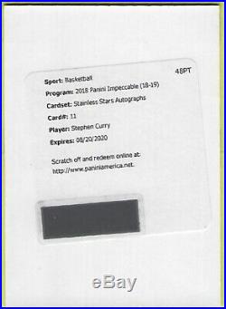 2018-19 Impeccable Stephen Curry Stainless Stars Auto Redemption #ed/15