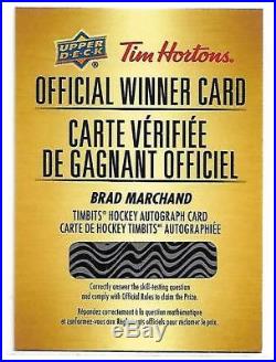 2018-19 Tim Hortons Redemption Card Brad Marchand Timbits Auto /100 SP