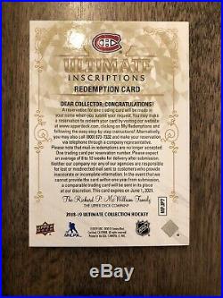 2018-19 Ultimate Collection Ultimate Inscriptions Redemption Patrick Roy SSP