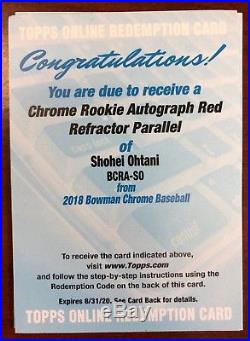 2018 Bowman Chrome Rookie Auto Red Refractor Parallel Shohei Ohtani Redemption
