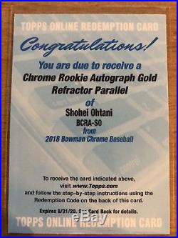 2018 Bowman Chrome SHOHEI OHTANI Gold Refractor Parallel Auto Redemption RC /50