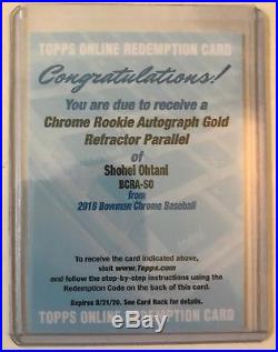 2018 Bowman Chrome Shohei Ohtani Auto /50 Gold Refractor Redemption RC Autograph