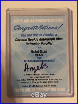 2018 Bowman Chrome Shohei Ohtani Blue Refractor RC Redemption /150 Angels AUTO