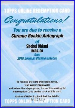 2018 Bowman Chrome Shohei Ohtani RC Auto! Unredeemed Redemption BRAND NEW