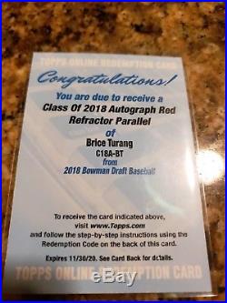 2018 Bowman Draft Auto Red Refractor Parallel Brice Turang /5 Redemption unused