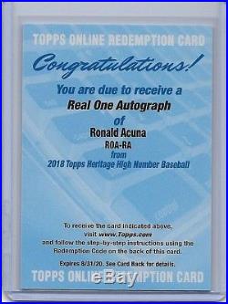 2018 Heritage High Numbers Real One #RA Ronald Acuna Autograph Redemption RC SP